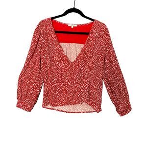 Madewell Red Floral Romantic V-neck Mock Wrap Shirt Size Small Boho Feminine